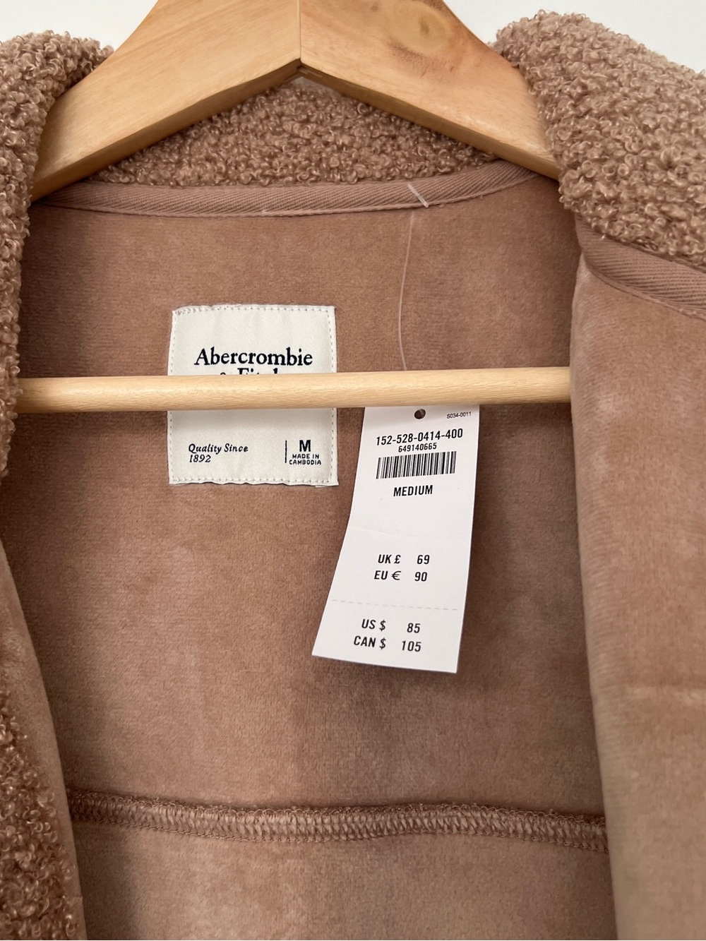 NWT Abercrombie & Fitch Brown Sherpa Shacket Shirt Jacket Soft Lined Size Medium - Picture 4 of 5